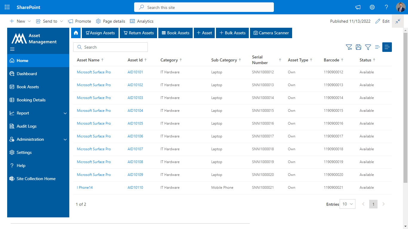 screenshot of Asset Management 365